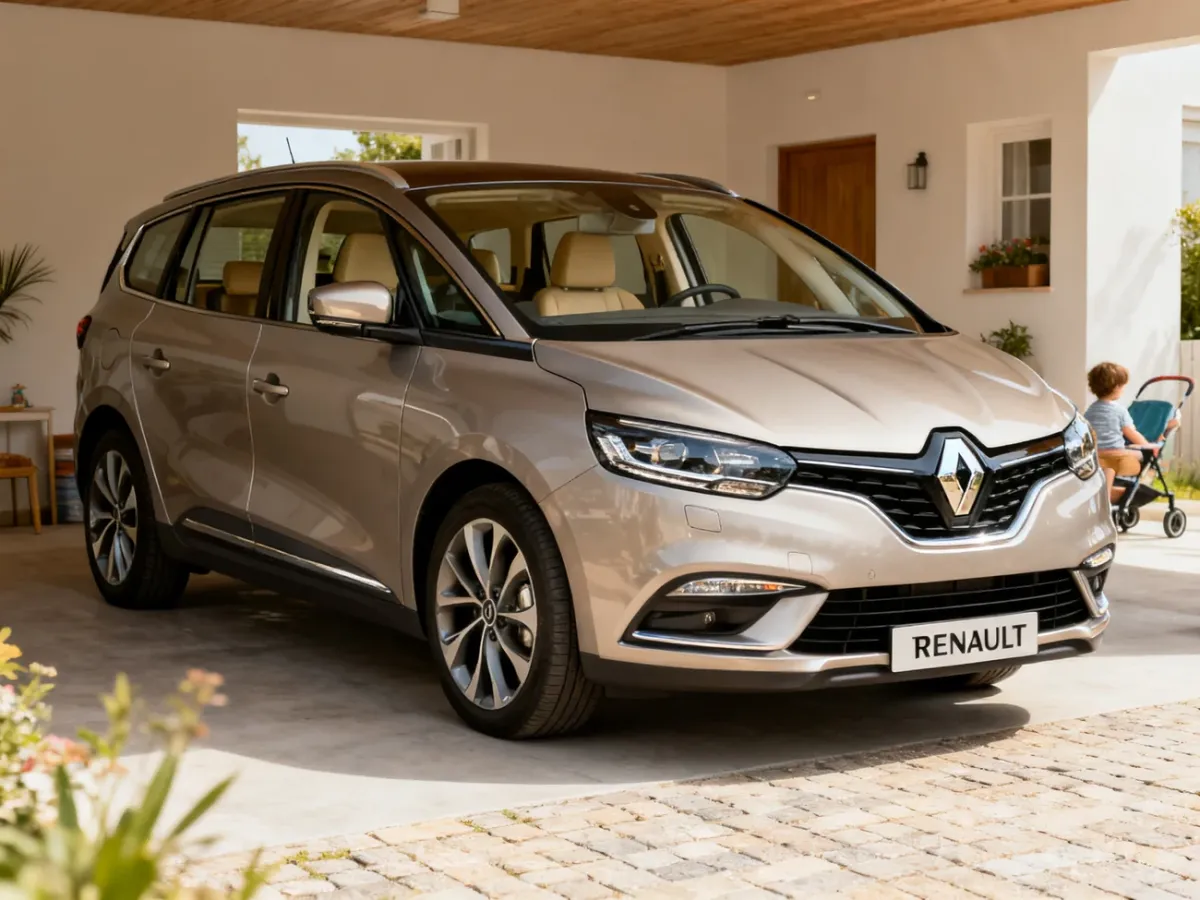 Zadbany Renault Grand Scenic III zaparkowany przy domu