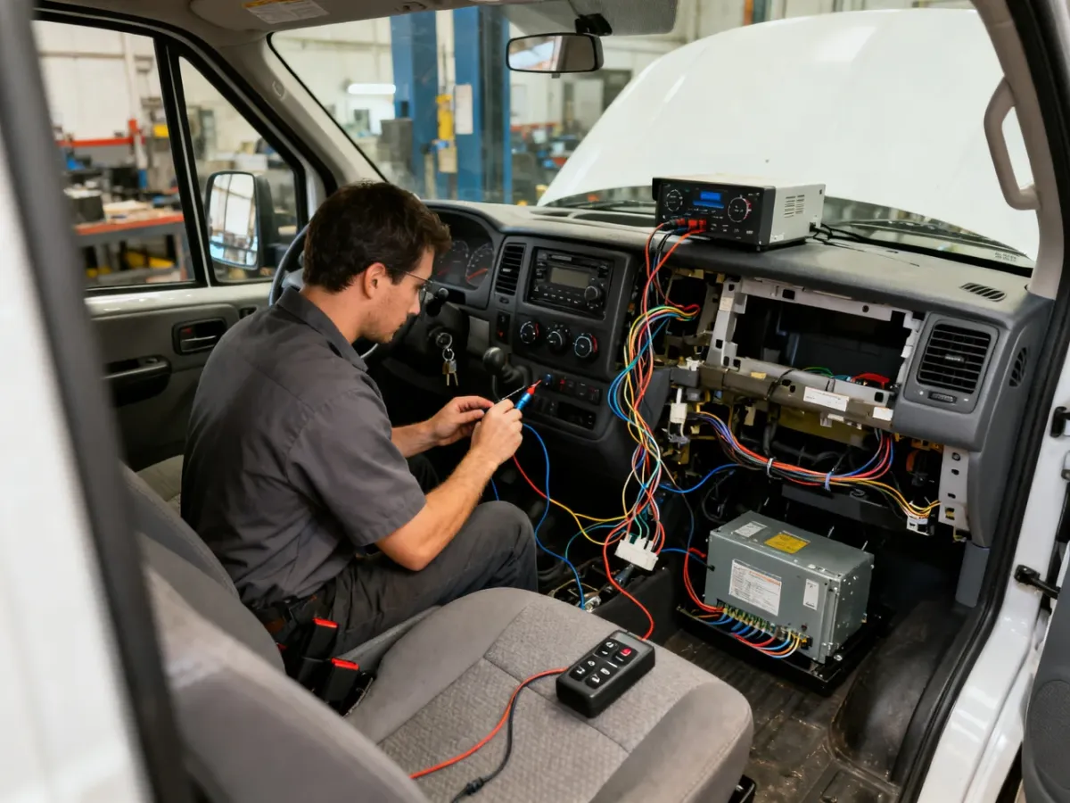 Kontrola elektroniki i klimatyzacji we wnętrzu używanego vana